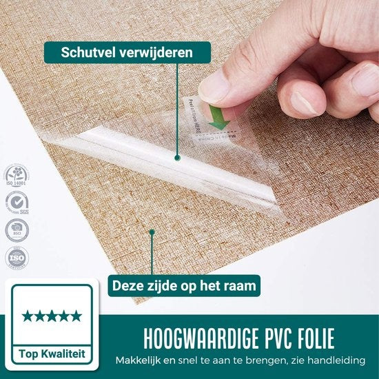 Homewell Fensterfolie HR++ 75x300 - Wärmedämmung & Sonnenschutz - Blendschutz - Statik - Leinenoptik Kaffee