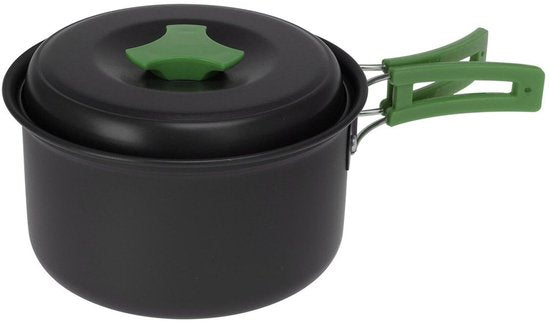 Redcliffs Outdoor Camping-Kochgeschirrset – 2-teilig – Aluminium/Edelstahl – schwarz/grün – Camping