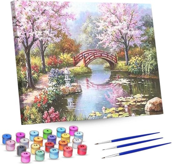 RubyeÂ® Malen nach Zahlen Erwachsene - Japanischer Garten - Inklusive Pinsel - Leinwand Malerei Leinwand - Farbe nach Zahlen - 40x50cm
