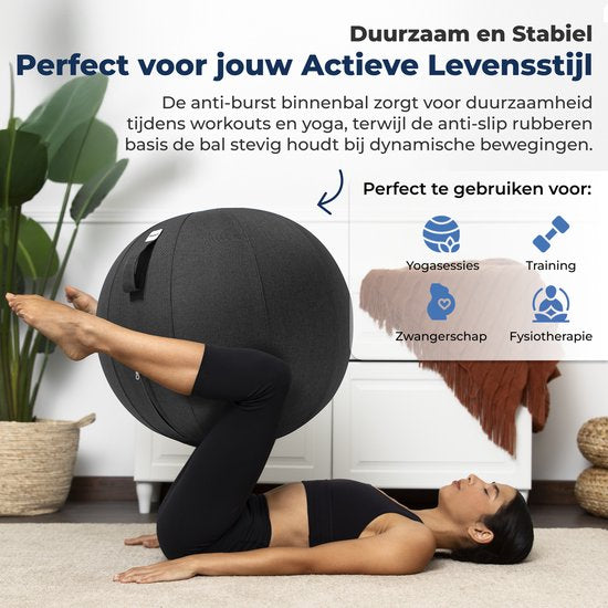 Backerz Sitting Ball 55 CM - Sitting Ball mit Cover Leinen - Ergonomische Büro und Home Office Stuhl - Luxus Yoga Ball - Schwarz 2