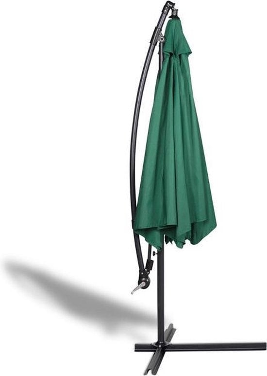 909 OUTDOOR Hängesonnenschirm in dunkelgrün 2,5 m hoch, Gartenschirm mit Stahlgestell und Abdeckung, Sonnenschirm mit Kurbel und Kippfunktion, Durchmesser 300 cm
