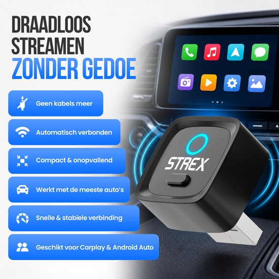 Strex Wireless-Adapter, kompatibel mit Apple CarPlay und Android Auto – Wireless-Dongle – USB-A und USB-C – Plug-and-Play