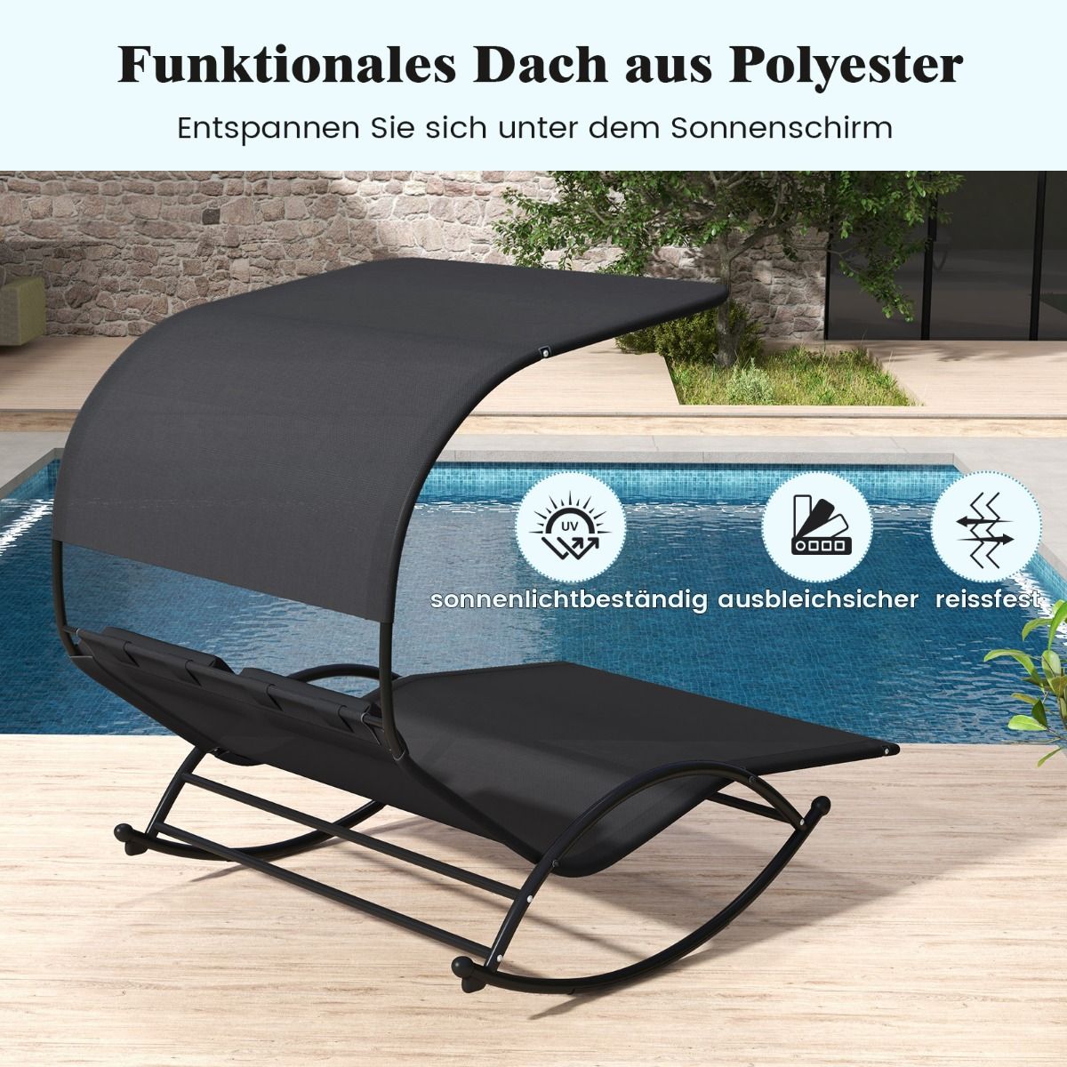 Coast 2-Personen-Schaukelstuhl mit Sonnendach - 182 x 137 x 165 cm - Schwarz