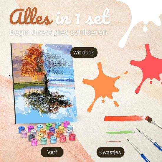 Rubye Malen nach Zahlen Erwachsene - Vier Jahreszeiten - mit Leinwand, Staffelei und Pinseln - 40x50cm