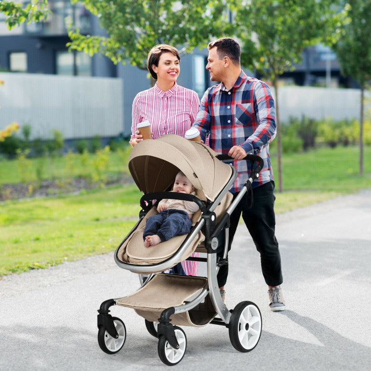 Coast 2-in-1 faltbarer hoher Kinderwagen mit Wickeltasche - Beige - 40,5 x 24,5 x 44,5 Zoll