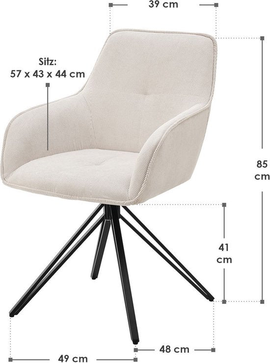 Esszimmerstuhl / Drehstuhl / Schalensessel Clyde - Corduroy Beige - Metallgestell