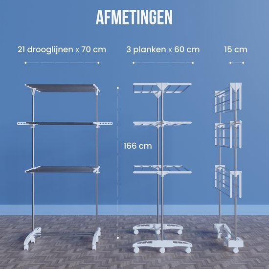 Avalo Wäscheständer - Trockenturm mit Rädern - 4 Ebenen - faltbar - Weiß