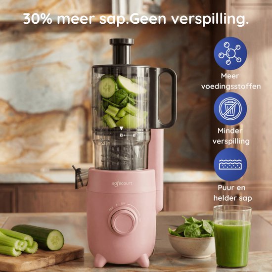 Safecourt Kitchen Slow Juicer - leistungsstarker Motor [Vorschneider & Kaltpress-Technologie] - einfache Reinigung - BPA-frei - Entsafter Pink