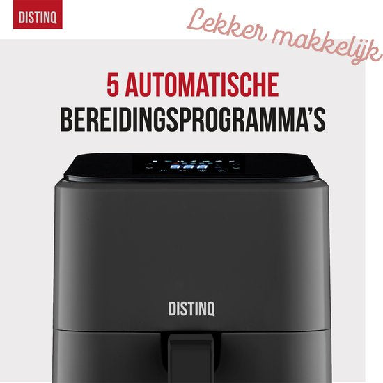 DistinQ Heißluftfritteuse kompakt- Airfryer - 4 Liter Fassungsvermögen - Digitalanzeige - Schwarz