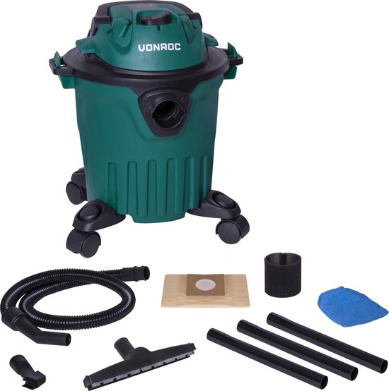 VONROC Kompakter Nass- und Trockensauger / Staubsauger - 1000W â€“ Blasfunktion â€“ 12L Tank - 5m Stromkabel