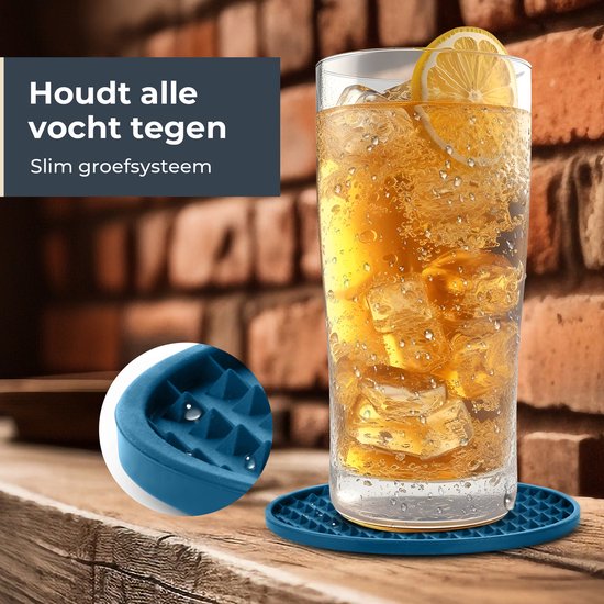 Castagnola Silikon-Untersetzer - Untersetzer für Gläser - Design-Untersetzer mit Halter - Untersetzer-Set - Anti-Rutsch - 14er-Set - Blau