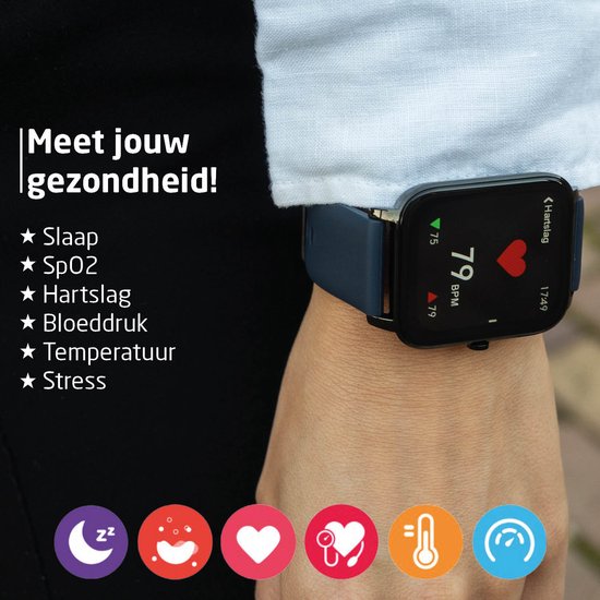 BREND Smartwatch für Frauen und Männer - Schrittzähler, Blutdruckmesser und Herzfrequenzmesser - Sportuhr - wasserdicht - blau