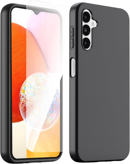 Podec Case passend für Samsung Galaxy A14 Schwarzes Handy Case - Anti-Shock Case Cover mit 1x Displayschutzfolie