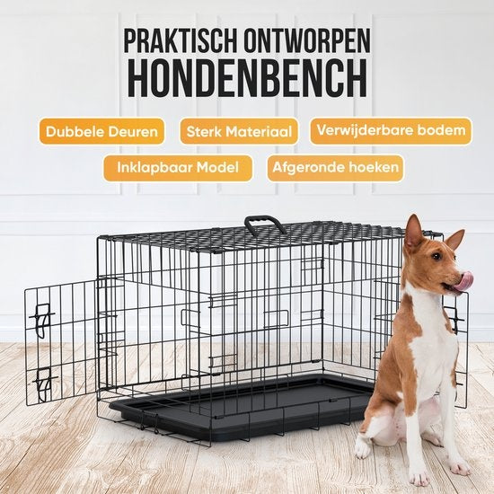 Avalo - Hundebox XXL - Faltbarer Käfig - 2 Türen - 122x74x80 CM - Schwarz