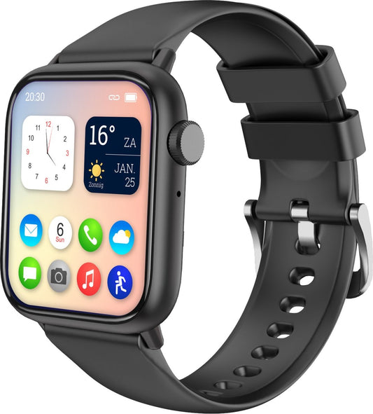 Nuvance Smartwatch Männer & Frauen - 45mm - Für iOS & Android - Schrittzähler und Herzfrequenzmesser - Wasserdicht - Schwarz