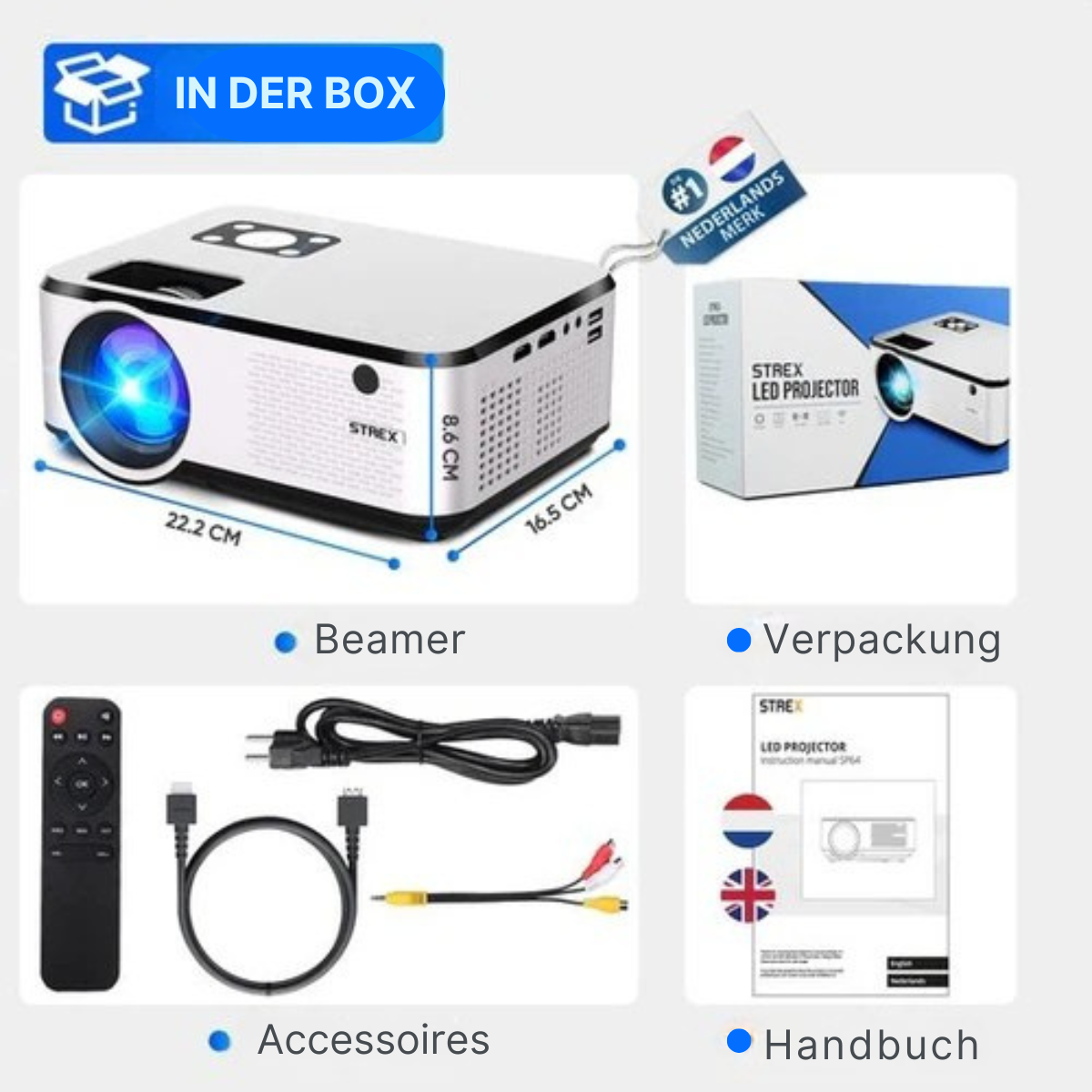 Strex - Mini Beamer - Full HD - 7000 Lumen Streaming vom Telefon - mit WLAN - Weiß