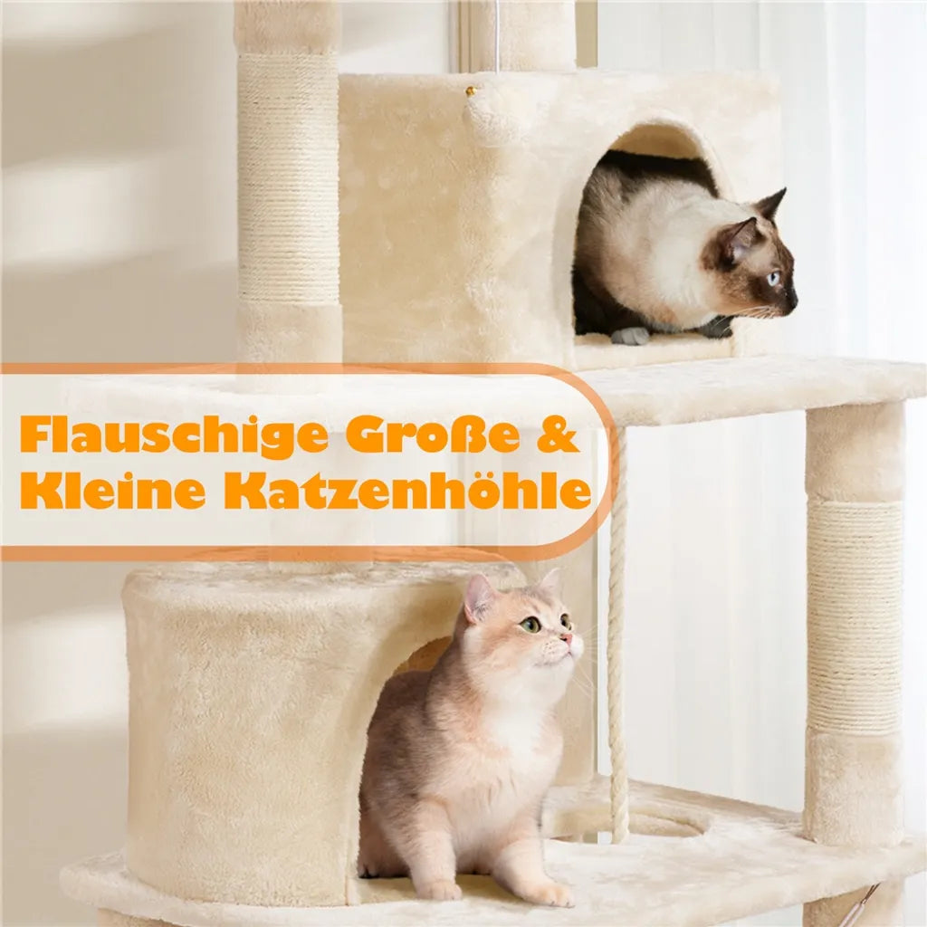 Yaheetech Kratzbaum Beige - 158 cm hoch - Mit 2 Plattformen, 2 Katzenhäusern und 5 Sisal-Kratzbäumen