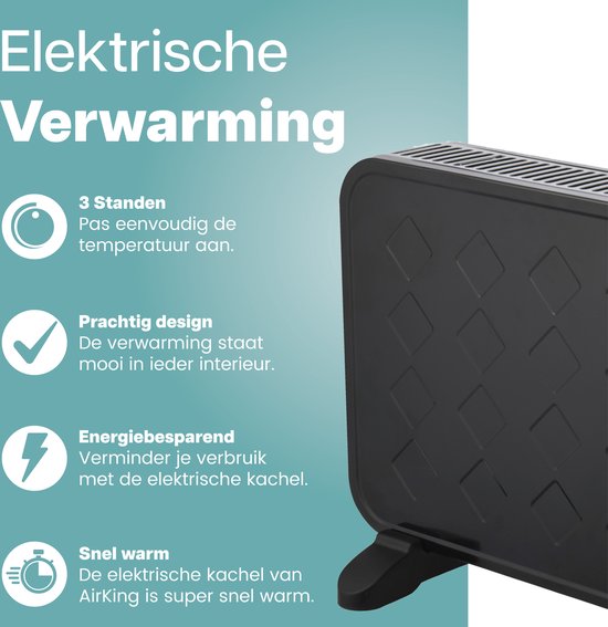 AirKing Elektrische Konvektorheizung - 1250/2000 Watt - Elektrische Konvektorheizung mit einstellbarem Thermostat - Elektrische Heizungen - Schwarz