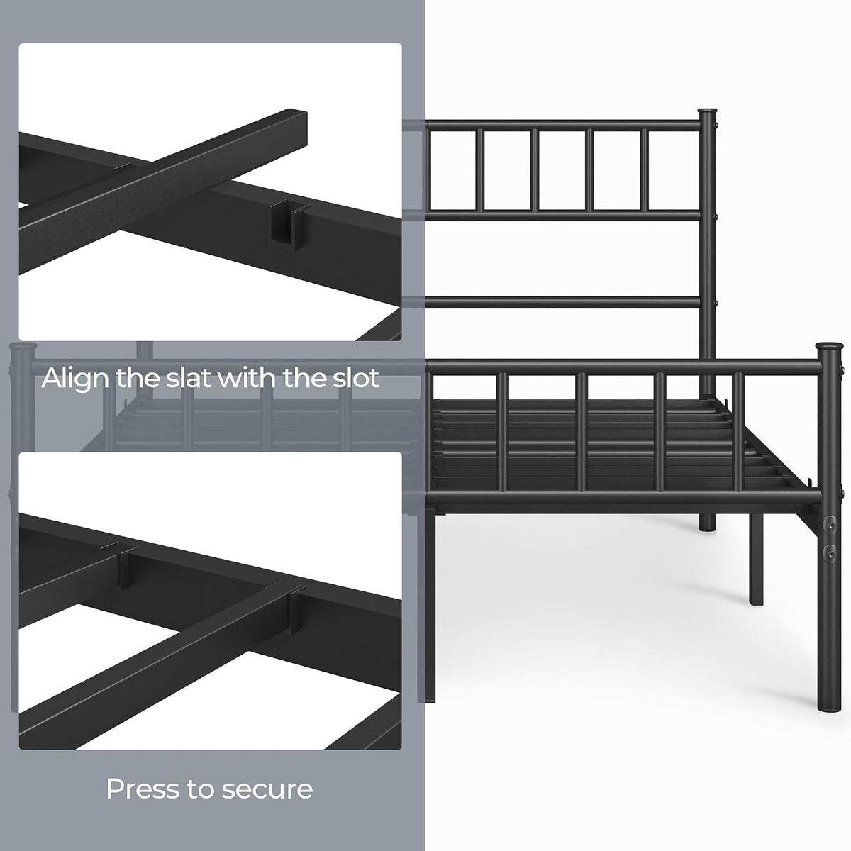 Yaheetech Bettgestell 4ft6 – 500 kg – mit Kopfteil – 32 cm Stauraum unter dem Bett – Schwarz