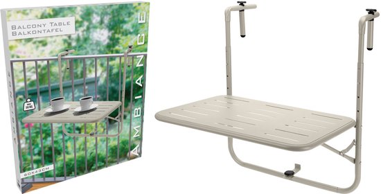 Pro Garden Balkontisch – Metall – mattbeige – 60 x 43 cm – zusammenklappbar – höhenverstellbar