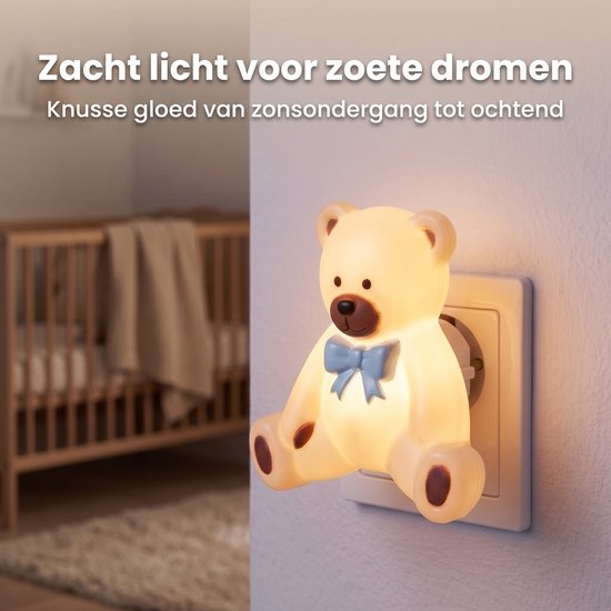 Cheqo® Nachtlicht für Kinder für Kinder- und Babyzimmer – Baby-Nachtlicht „Bärchen“ – Steckdosenlampe – LED-Nachtlicht für das Schlafzimmer – Steckdosenlampe mit Tiermotiv – Stimmungslicht – Warmweißes Steckdosenlicht für Kinder und Kleinkinder