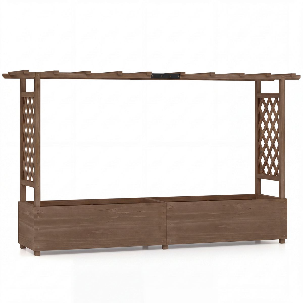 Coast Blumenkasten mit Klettergerüst – hängendes Dach – massives Kiefernholz – braun – 200 x 44 x 114 cm