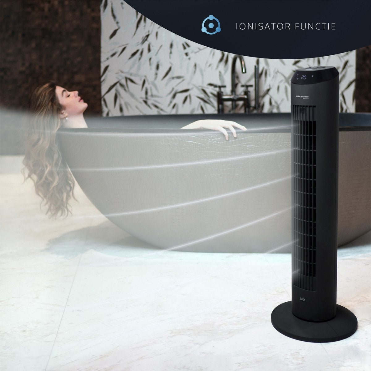 JAP Vancouver - Leiser Turmventilator - Luftreiniger - Fernbedienung und Timer - Oszillierender Säulenventilator - Design-Ventilator aufrecht - Standventilator - Mattschwarz