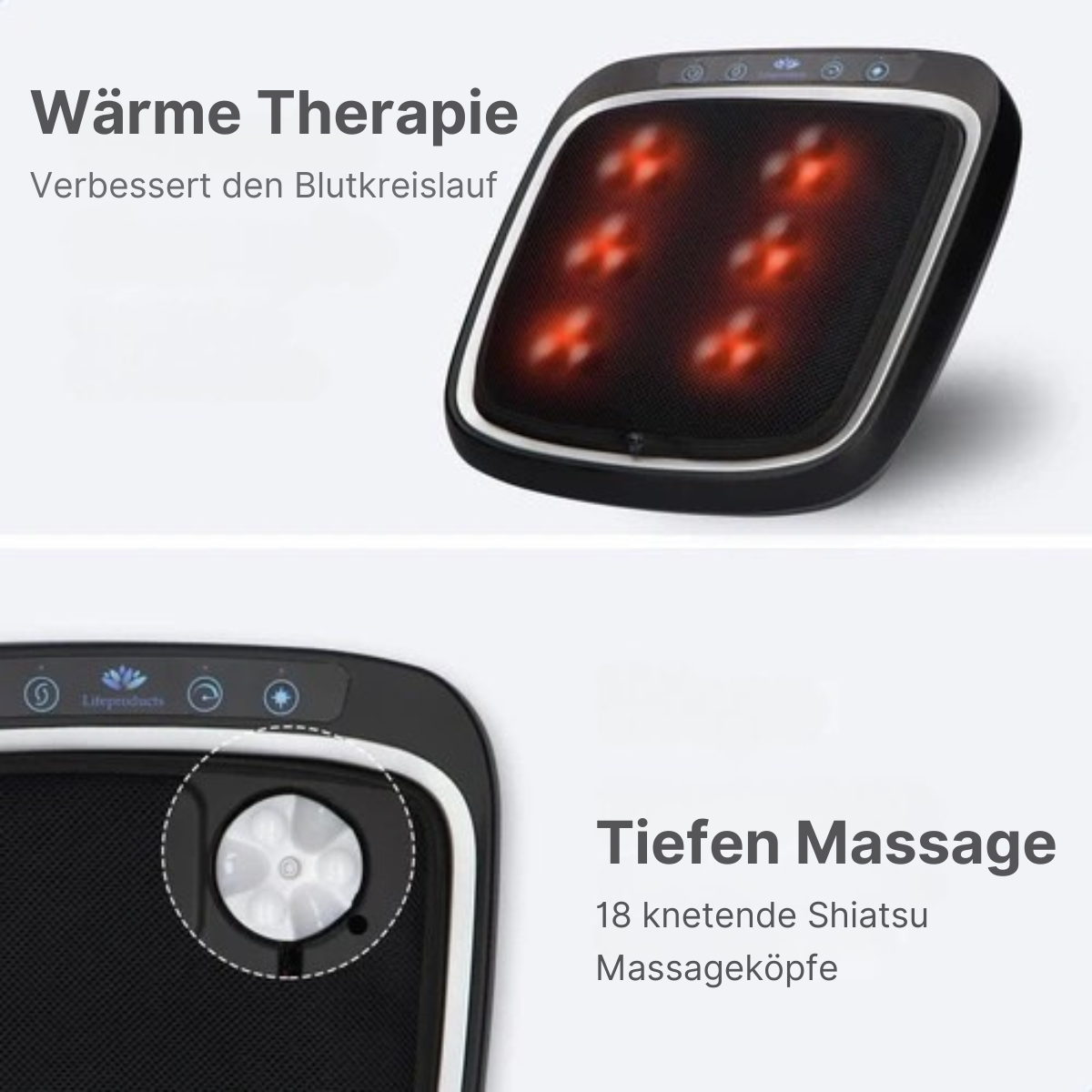 Lifeproducts - Fußmassagegerät Shiatsu - 18 beheizte Massageköpfe - Infrarotwärme - Schwarz