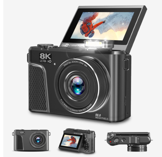 K&L 8K-Digitalkamera ohne 128 GB SD-Karte – 88 MP – 18-facher Zoom – WLAN – 3,0" UHD – Vlog-Kamera