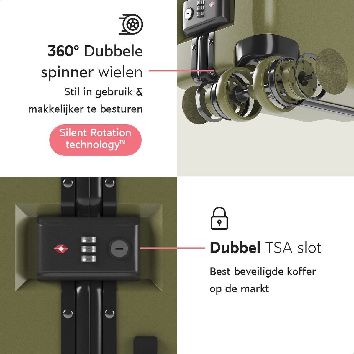 ONYX® - Handgepäckkoffer 33L - TSA-Schloss - Spinner-Rollen - Leichter Trolley - Aluminiumverschluss - Olivgrün