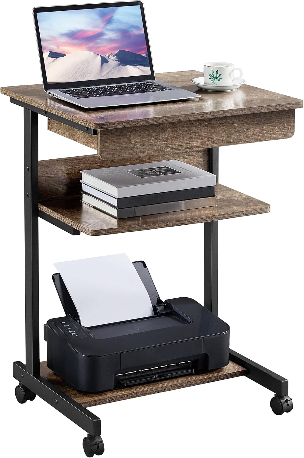 Yaheetech Rolltisch mit Schublade und 4 Ablageböden – 56 x 51 x 79,5 cm – Taupe
