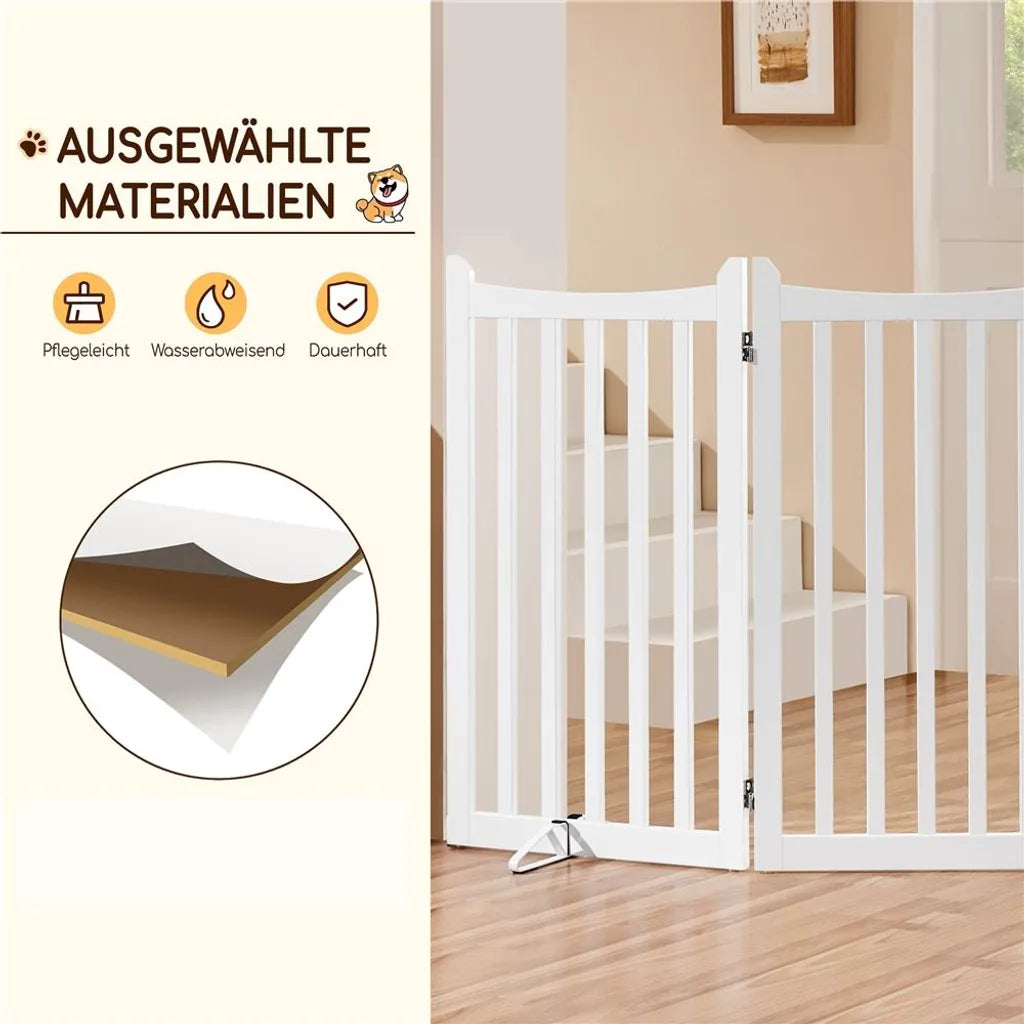 Yaheetech Hundezaun 151,5 × 90,5 cm - Weißes Holz - faltbarer Sicherheitszaun mit 3 Paneelen und 2 Stützfüßen