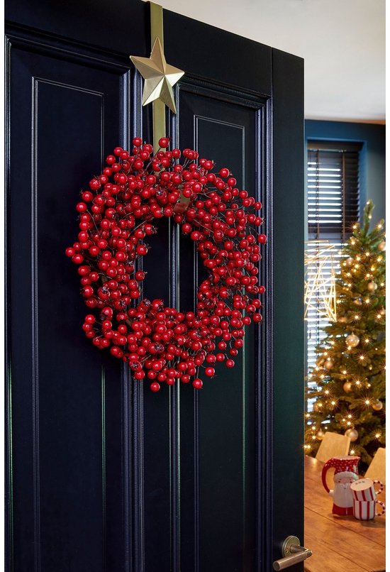 Mica Decorations Weihnachtsdekoration mit roten Beeren – Weihnachtskranz für weihnachtliche Stimmung im Haus – Ø 50 cm aus Schaumstoff – Türkranz für den Innenbereich in der Weihnachtszeit – Rot