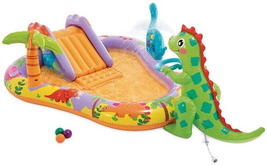 Intex Aufblasbares Spielbecken – Dino Park – mit Rutsche – 201 x 157 x 69 cm