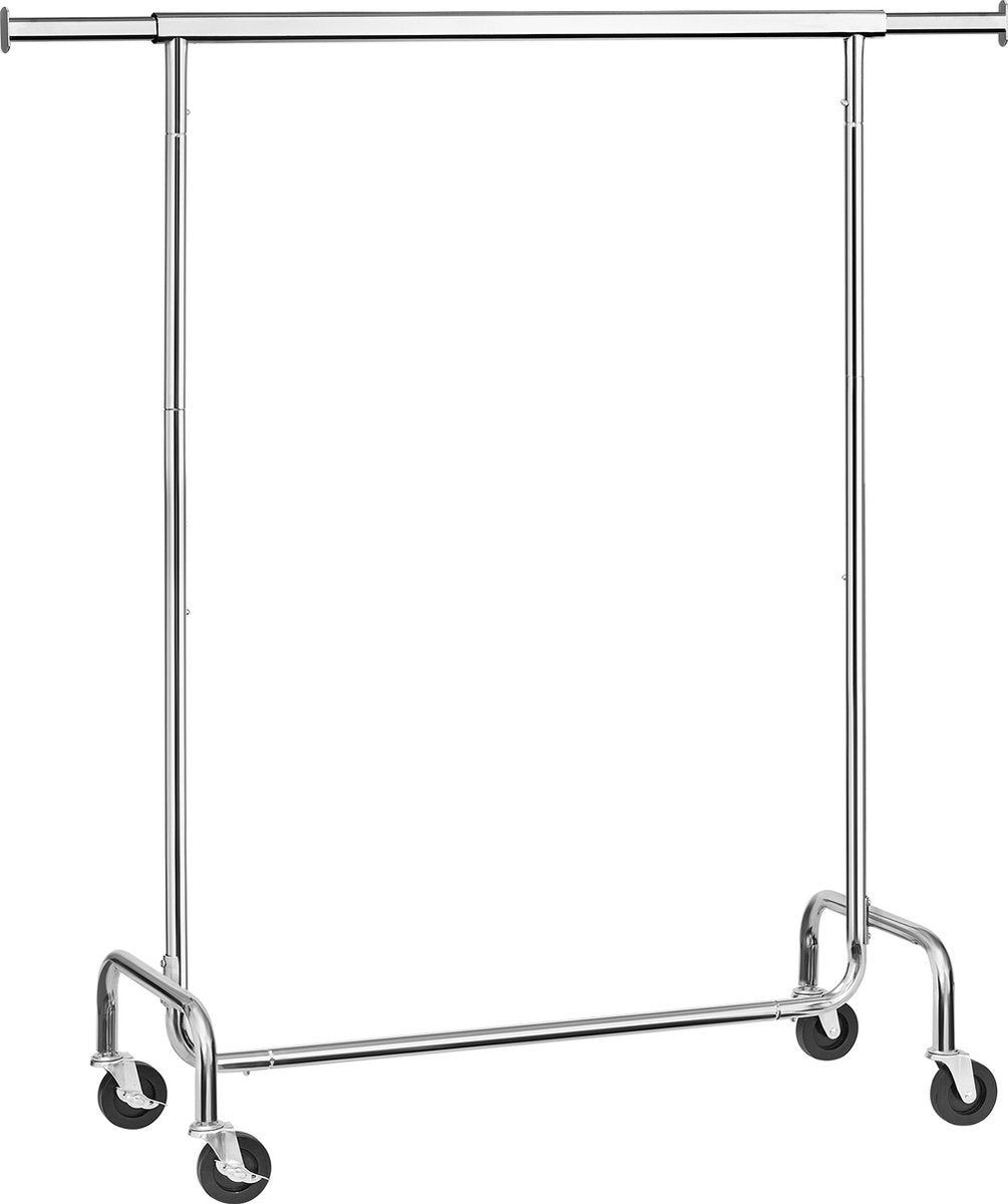 O'DADDYÂ® Kleiderständer auf Rädern - Kleiderständer - Verstellbare Kleiderstange - Ausziehbare Kleiderstange - Verstellbare Hängestange - Stabil bis zu 130 kg - Silber