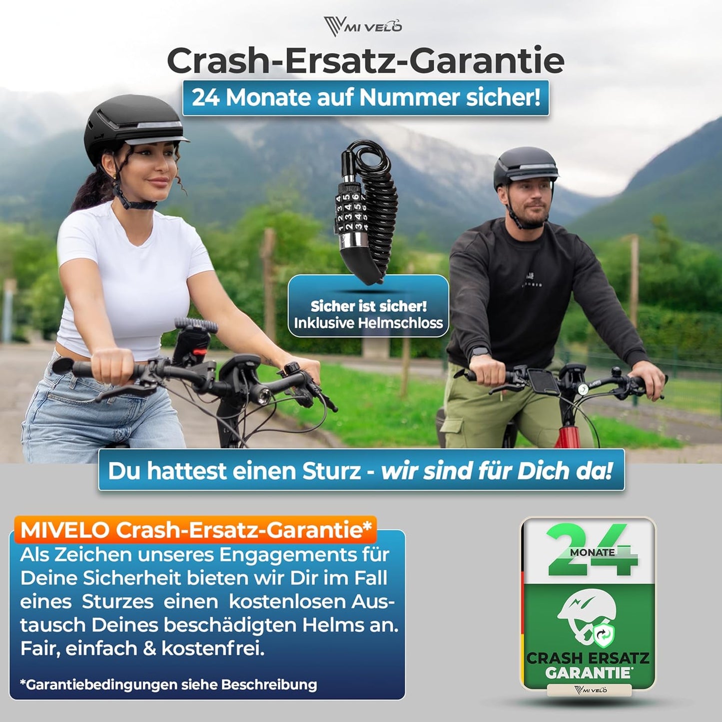 Mivelo Unisex-Radhelm NOVA - Mit Licht - NTA-zertifiziert bis zu 45km/h - Schwarz - Größe M (54-58 cm)