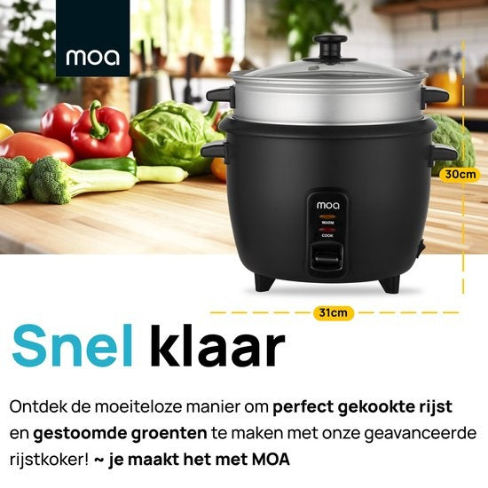 MOA Reiskocher mit Dampfgarer 1,5 Liter - Schwarz - RC18B