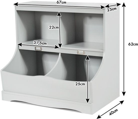 COSTWAY Kinderregal, Spielzeugregal mit 4 Fächern, Kinderbuchregal, Aufbewahrungsregal, Spielzeugorganisator für Kinderzimmer und Spielzimmer, 67 x 40 x 62 cm, grau