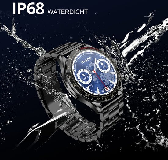 Maoo Titan AMOLED Smartwatch Herren - Edelstahl und 2 TPU-Bänder - Schrittzähler - Herzfrequenzmesser - Schlafüberwachung - Multisport - Geeignet für Android und iOS - Schwarz