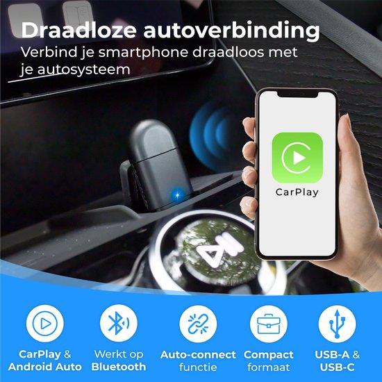 Nuvance - CarPlay Dongle - 2 in 1 USB & USB-C - Geeignet für Android & Apple - CarPlay Wireless - Car Dongle - Wireless CarPlay - USB Adapter