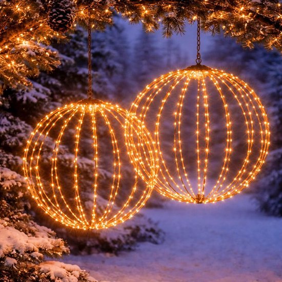 Lichtkugel – D60 cm – 400 LED-Lämpchen – warmweiß – mit Zeitschaltuhr – schwarzer Rahmen – Beleuchtung