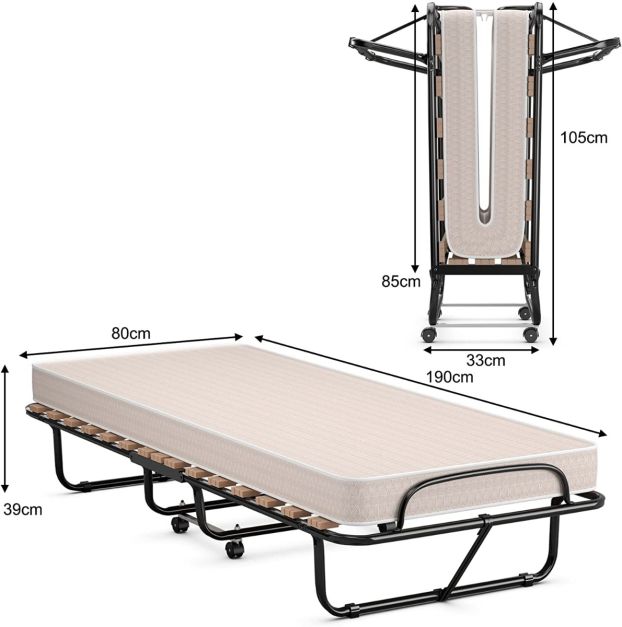 Küstenbett - faltbar - bis zu 120kg. - Inkl. Memory-Schaum-Matratze - 80 x 190 x 39 cm - Beige
