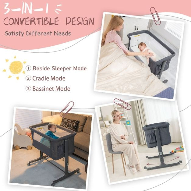 Coast 3-in-1 Babywiege mit 5 Höhenverstellungen - 86 x 63 x 67/70/74/77/81 cm - grau