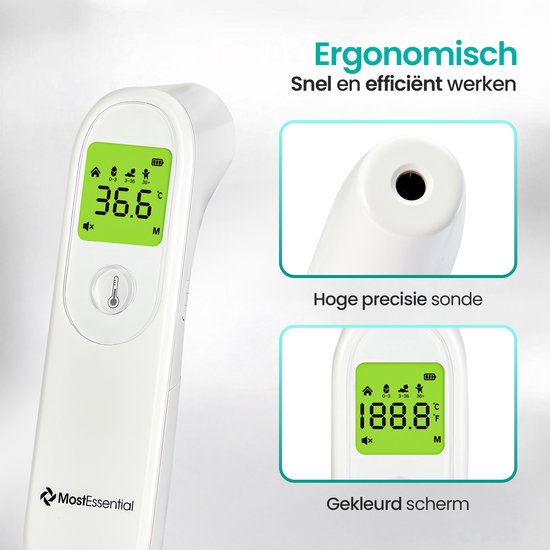 MostEssential Digitales Stirnthermometer – Temperaturmessgerät – Fieberthermometer für Erwachsene, Kinder und Babys – Berührungslos – HW05