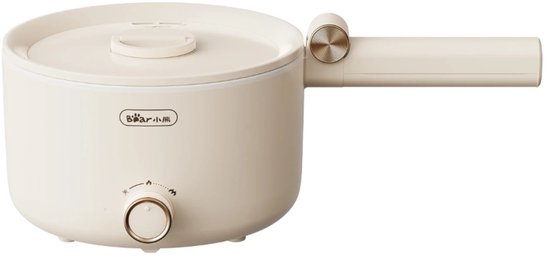 Bear Mini Elektro-Kochtopf 1,6 l – 2 Heizstufen – Einklappbarer Griff & Antihaftbeschichtung – Kompakter Multikocher mit Trockenkochschutz