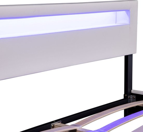 Polsterbett Paris - 160 x 200 cm - Weiß - LED-Beleuchtung