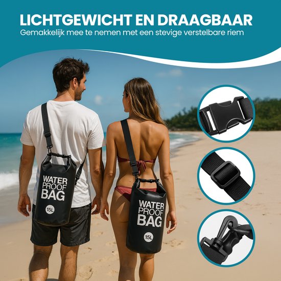 TTD® Waterproof Bag - Wasserdichter Drybag - Aufbewahrungsbeutel - 15 L - Outdoor Bag - Schwarz