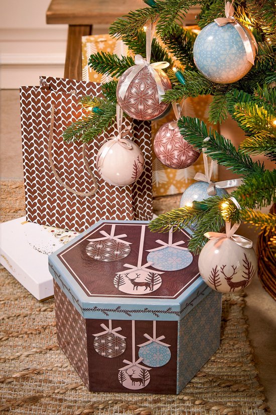 House of Seasons Weihnachtskugeln Geschenkset - 14 Stück - Ø8 cm - Unzerbrechlich - Hellblau, Braun