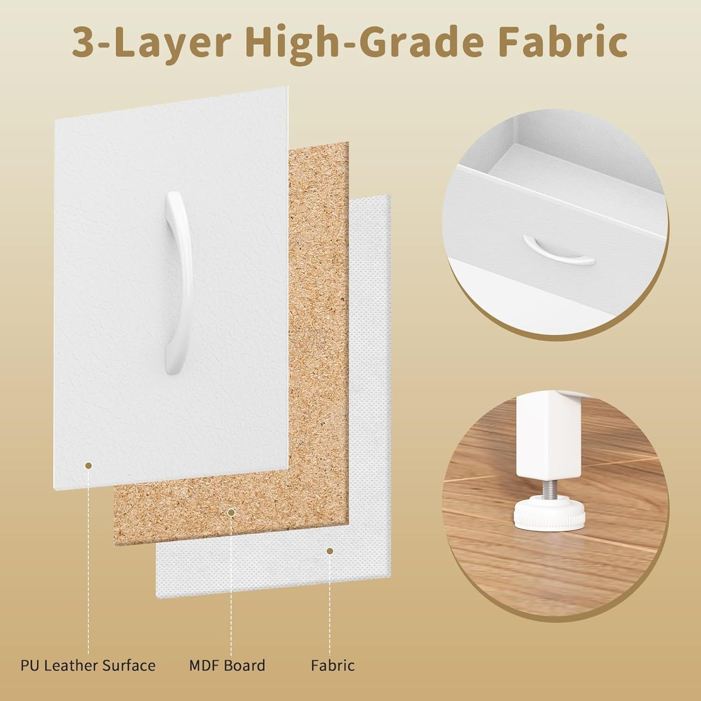 Leader Accessories Kommode mit 9 Schubladen aus Stoff für Flur und Wohnzimmer – 100 x 30 x 65 cm – Weiß