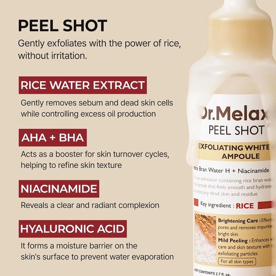 Dr. Melaxin – Peel Shot Exfoliant Ampulle mit weißem Reis – 80 ml